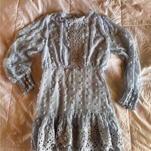 Light Blue Swiss Dot Lace Mini Dress